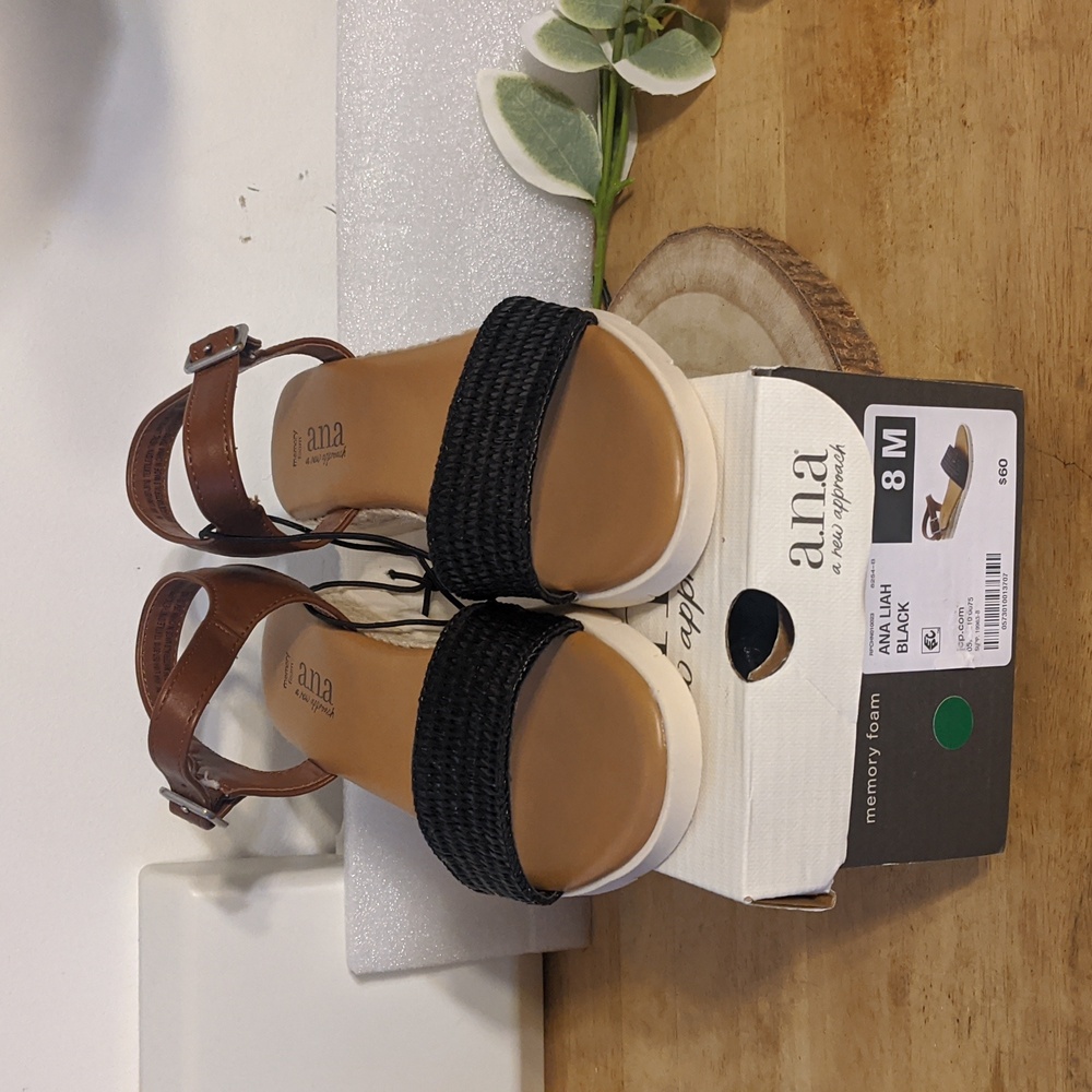 A.n.a. Sandals Black Brown Liah Memory Foam Sandals Womens Size 8